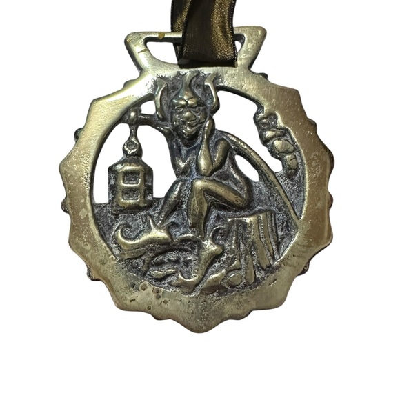 Vintage English Brass Pixie Elf Gnome Christmas Tree Ornament - Picture 2 of 2